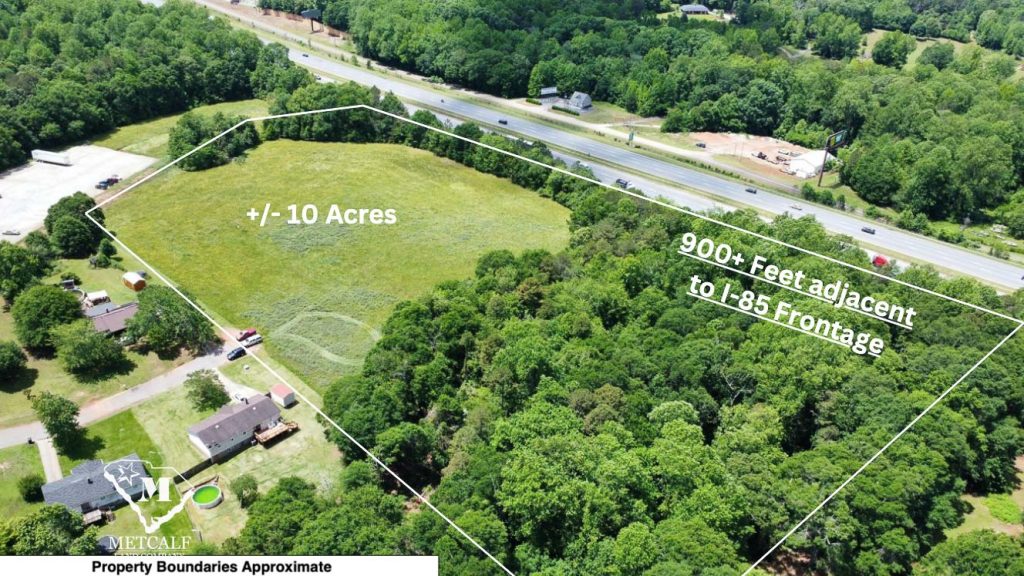 Aerial view of a +/- 10-acre multi-use property with over 900 feet of frontage adjacent to Interstate 85.